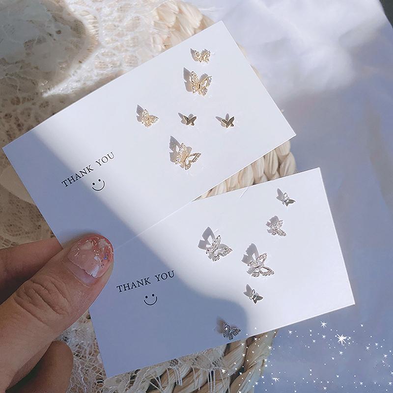 6 Pcs/Set Simple Crystal Stud Earring Set For Women Butterfly Zircon Earrings Girl Party Wedding Engagement Jewelry Accessories