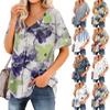 Women's T Shirt Tee Printed Women's Shirts V Neck Short Sleeve Button Up Tunic Tops Blouse