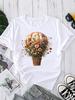 (Азиатский размер) Цветочный стиль тренд Женский топ T-shirt Одежда Принт Короткий рукав Футболки Мода Женский Повседневный Круглый вырез Графическая футболка