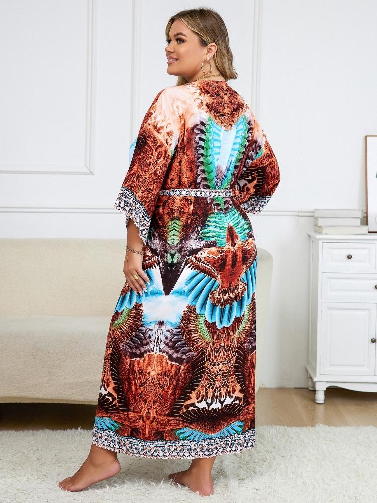 EDOLYNSA Коричневое непринужденное кимоно-кардиган с принтом, женское пляжное накидка для пляжного отдыха, купальный костюм для вечеринки в стиле бохо, универсальная уютная легкая куртка Туника Q1512