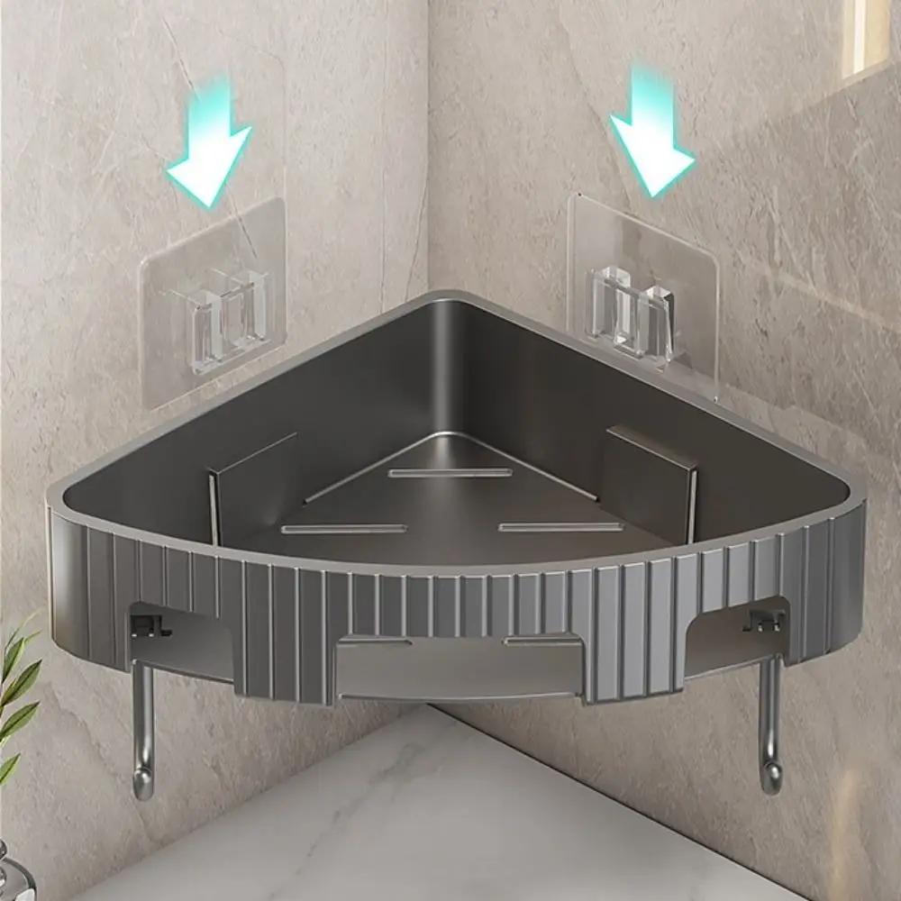 Стеллаж для хранения в ванной комнате No Punch, новый настенный пластиковый органайзер для шампуня, многоцелевая простая установка, угловая полка