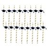 12Pcs Doctor Hat Themed Straws Flexible Paper Drinking Straws Trencher Design Graduation Party Decor Elegant Table Decoration