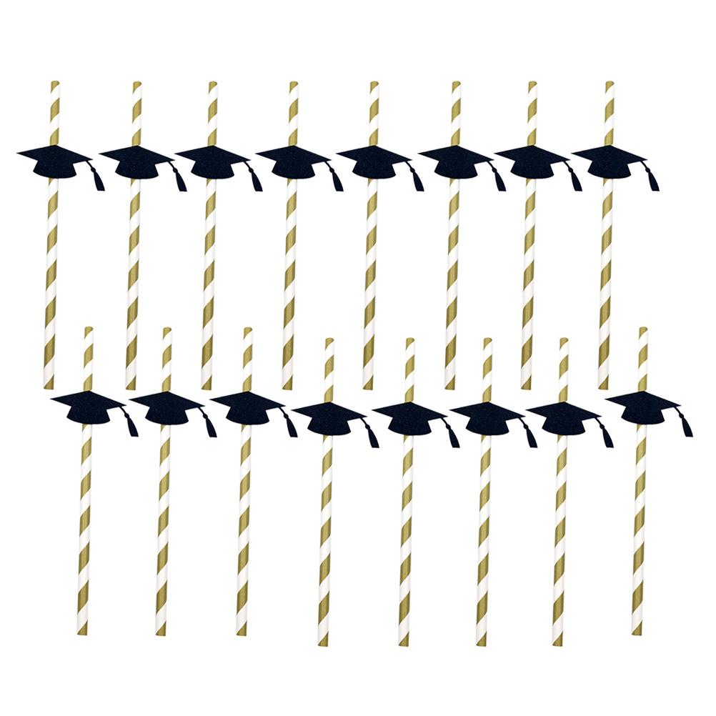 12Pcs Doctor Hat Themed Straws Flexible Paper Drinking Straws Trencher Design Graduation Party Decor Elegant Table Decoration