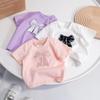 Girls' Children's Summer Short Sleeved Candy Colored Simple Bow Sweet T-shirt with Short Sleeves for Children