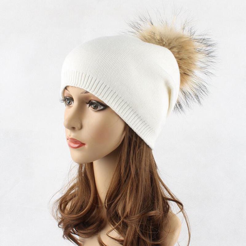 Women Hair Ball Knit Hat Solid Color Wool Headgear Autumn and Winter Outdoor Casual Warm Hat