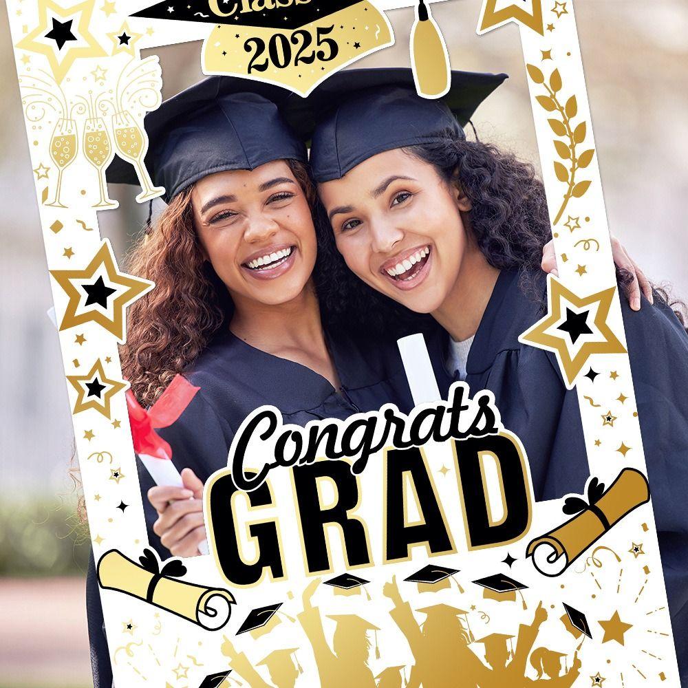 Congratulation 2025 Graduation Photo Frame Bachelor Cap Dress Up Costume Mask  Classmates
