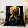 A roaring lion stands on a rock with a glowing full moon in the background. for all seasons blanket lunch break throw gift
