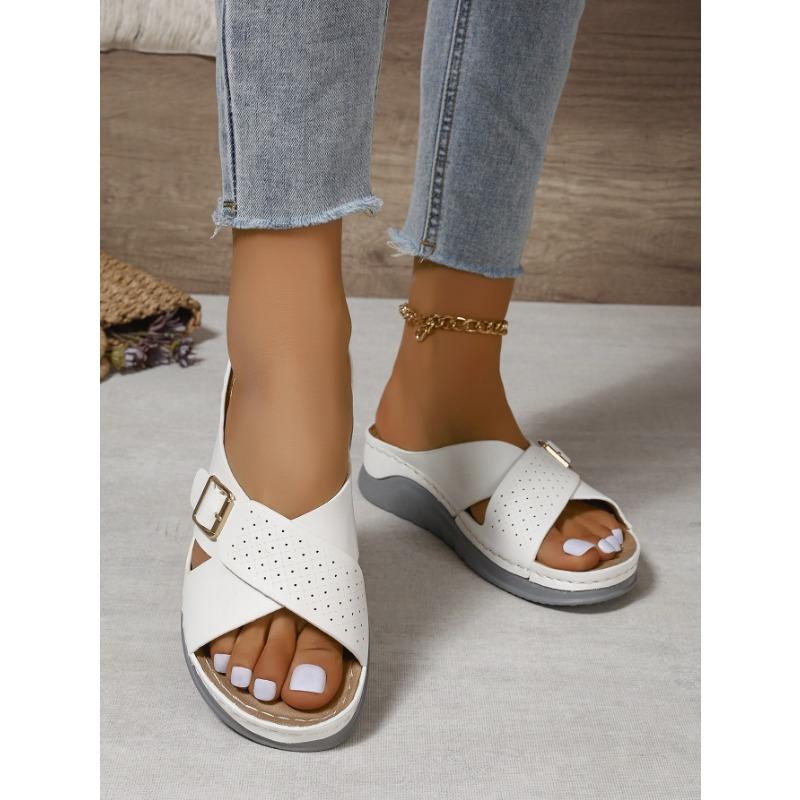 Сандалии на покатом каблуке с перекрестными ремешками, пляжные сандалии, женская обувь больших размеров