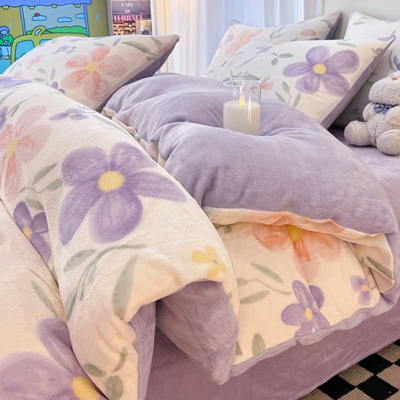 A-Class Milk Fleece Bedding Set Thick Coral Flannel Bed Winter