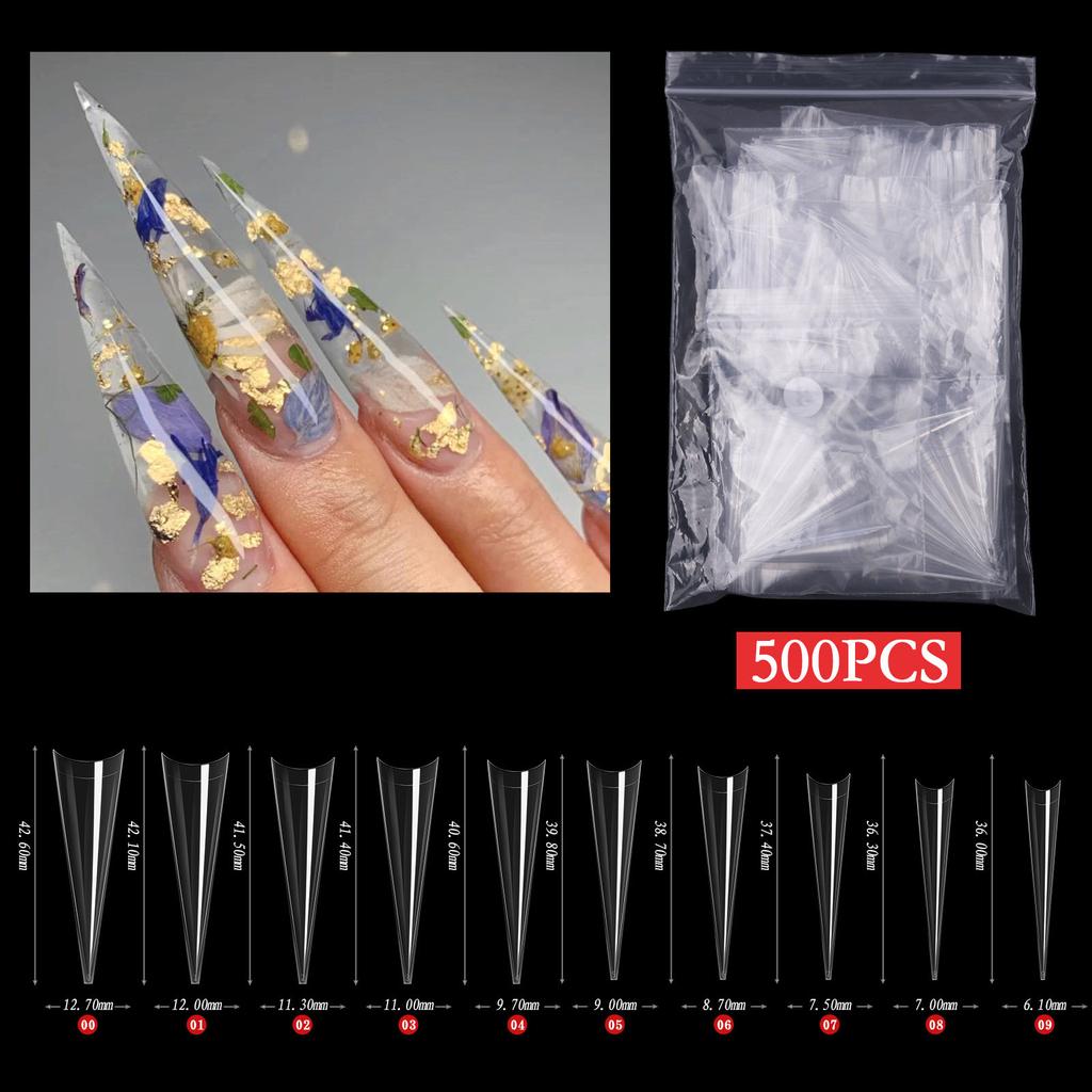 Long Stiletto Nail Tips Acrylic Nails Artificial Half False Flake Nail Tips for Nail Salon-DIY Nail Art Ballerina-Nails