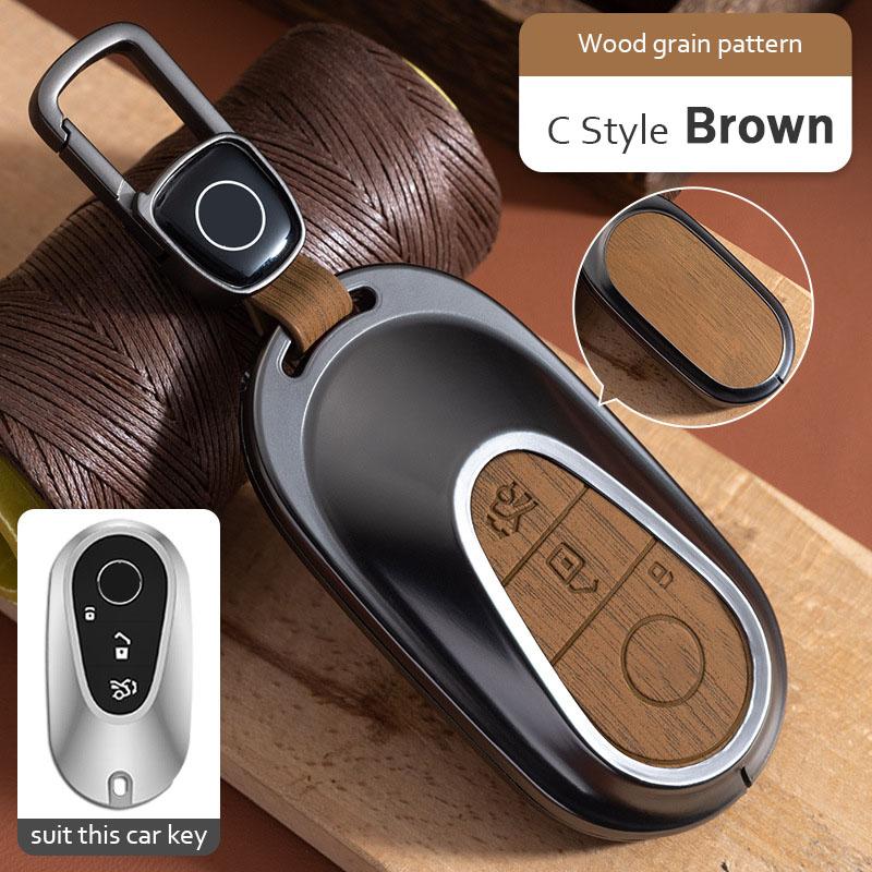 Alloy Wood Grain Pattern Car Key Cover for Mercedes Benz A C E S G Class GLC CLE CLA GLB GLK GLS W206 W223 E300 C260 S450 S500