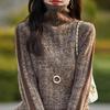 Women's Floral Color Block Turtleneck Sweater - Loose, Thick Knit for Autumn & Winter