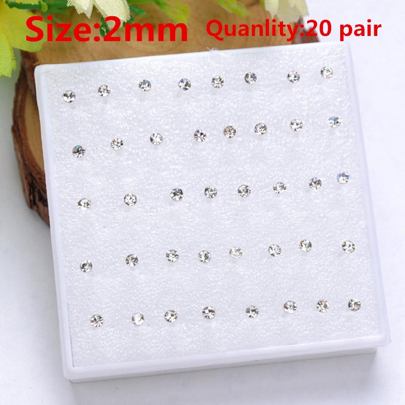 Модные разноцветные серьги для девочек, 20 пар в упаковке, серьги-гвоздики со стразами, модные милые женские серьги-гвоздики с кристаллами