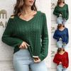 Women's Off Shoulder V-Neck Sweater Loose Winter Long Sleeve Knit Sweater