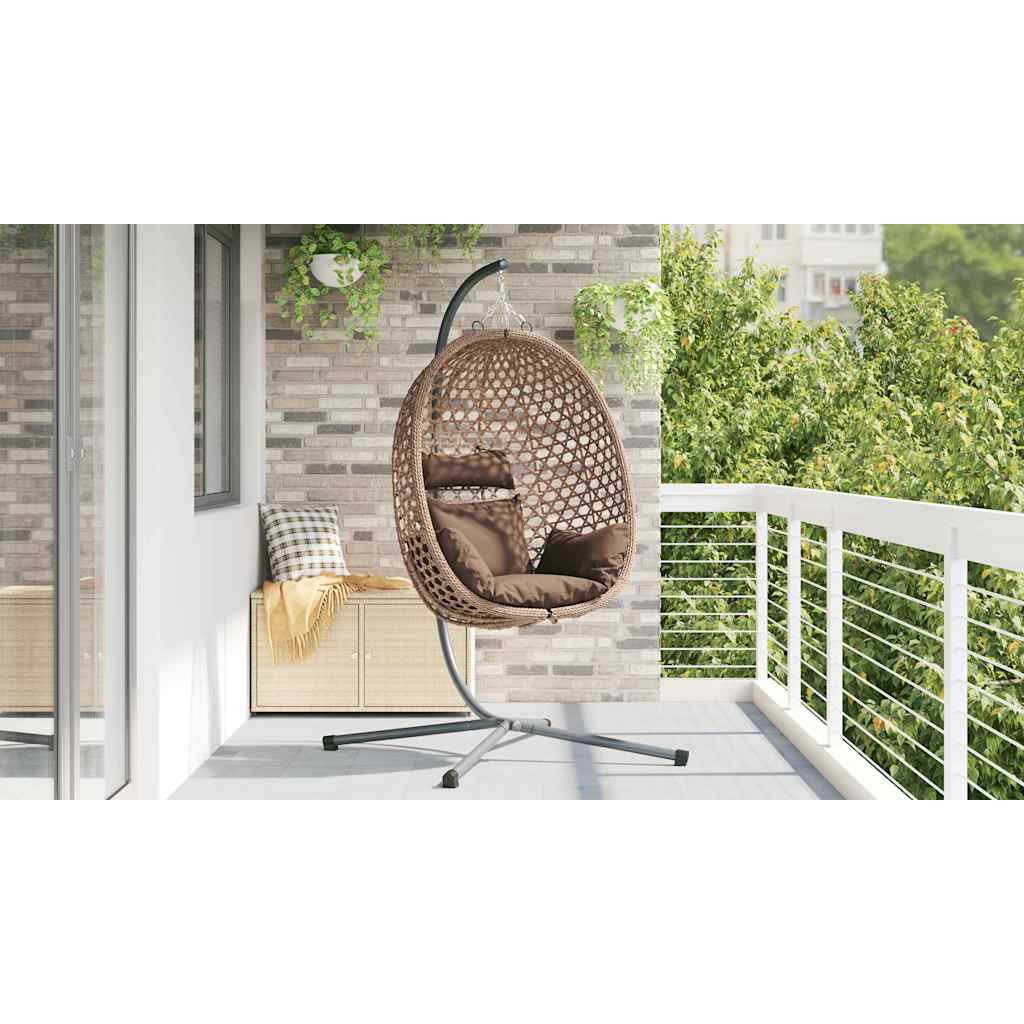 Hanging Egg Chair Coffee Brown 104 x 100 x 191 cm Poly Rattan