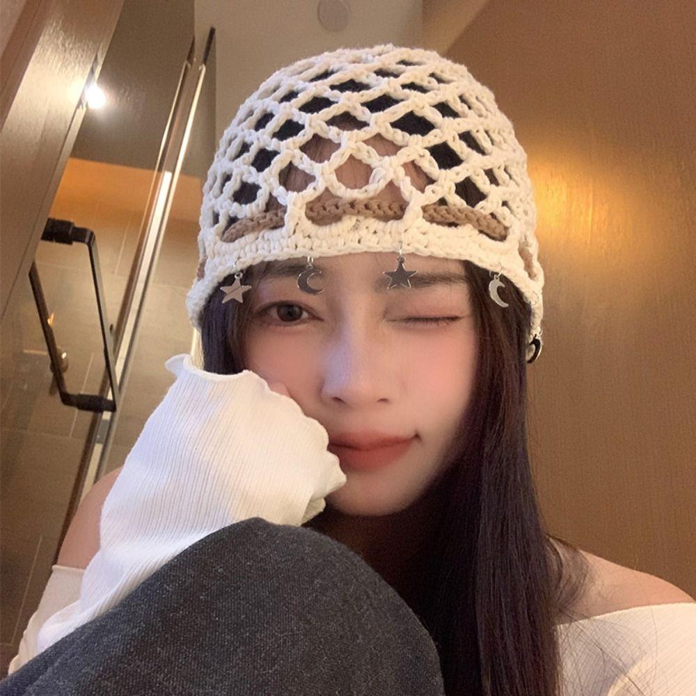 Weave Cap Tassel Pullover Hat Bohemian Korean Crochet Cap Vintage Hollow Knitted Beanies Hat  Women