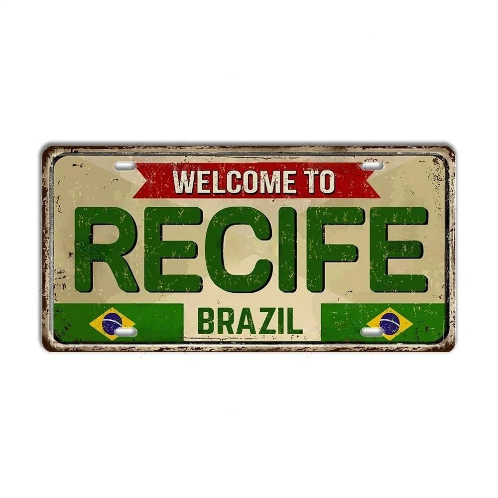 HD Metal Tin Sign Vintage Brazil Cities License Plate Style Retro Wall Art Decor for Home Bar Garage