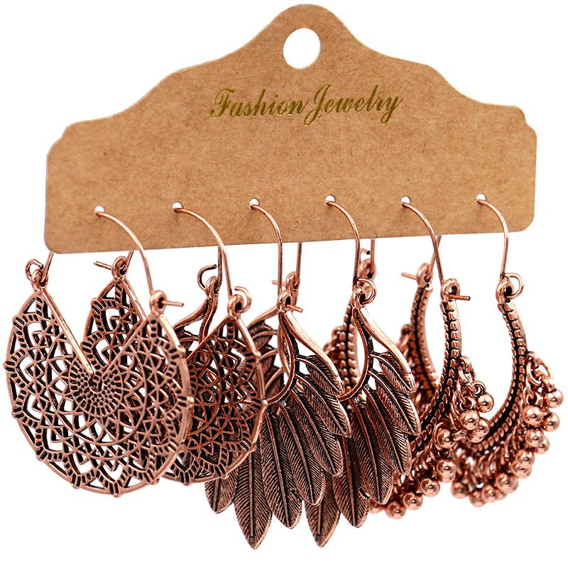 Antique Sliver-Plated Hollow Alloy Geometric Dangle Indian Earrings For Women Gypsy Zircon Boho Ethnic Leaf Bell Tassel Earring