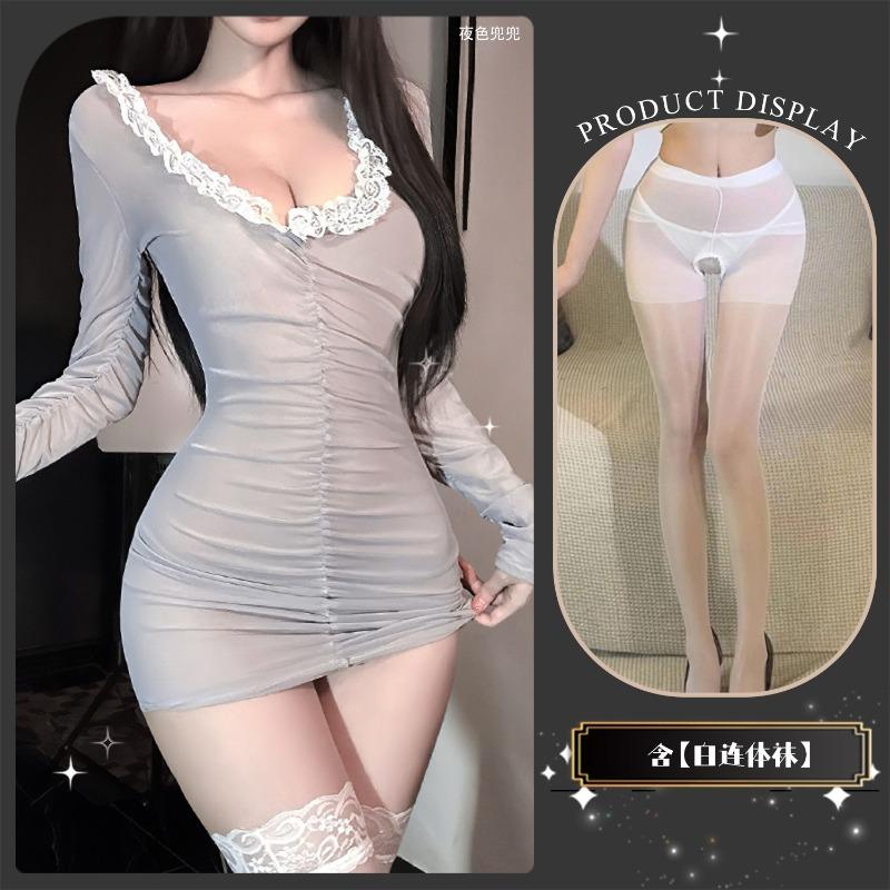 Сексуальное нижнее белье женское сексуальное глубокое v перспектива кружево кружево знаменитость юбка на бедрах пижамный комплект перспектива