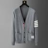 High End Luxury Brand V-neck Knitted Cardigan Men's Spring and Autumn Trend Classic Four Bar Korean Casual Couple Sweater Coat