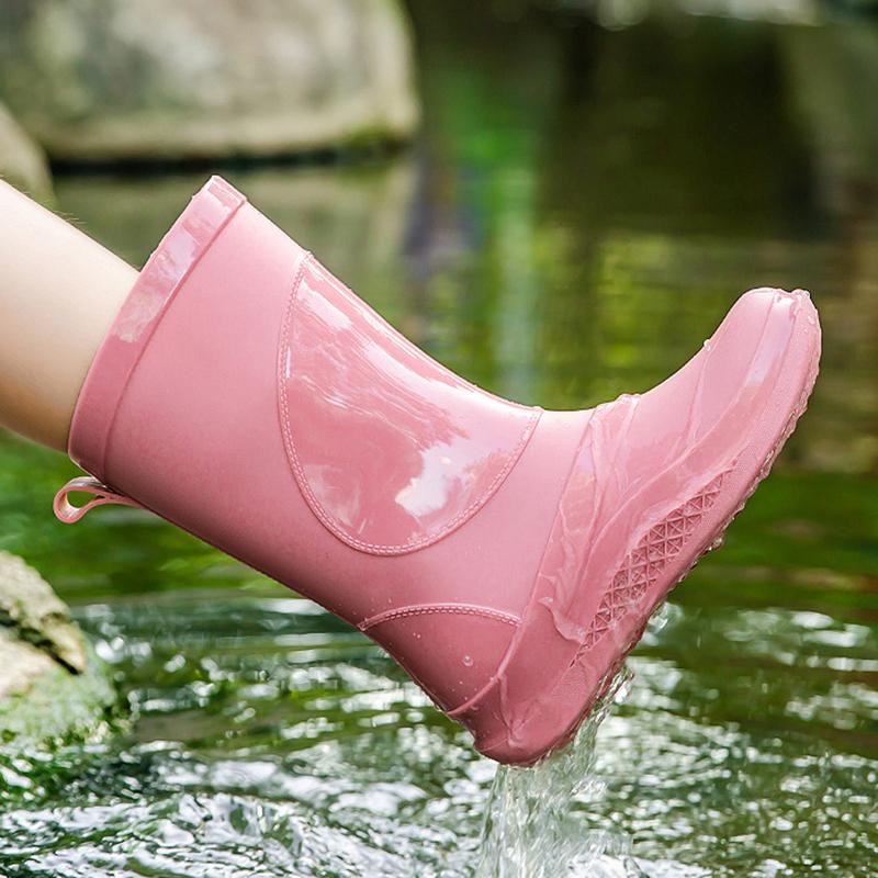 Модные женские модные сапоги средней длины, резиновые, водонепроницаемые, нескользящие, резиновые сапоги, для работы на открытом воздухе, хлопковые, водонепроницаемые, кухонные сапоги
