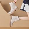 Spring New Small Size Hollow Martin Boots for Women, Thick-soled Inner Height-increasing Women's Leather Boots, Lace-up Casual Women's Shoes