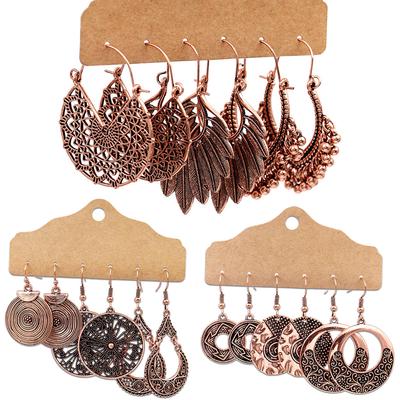 Модный браслет, 3 пары, цыганские женские серьги в стиле бохо с перьями, круглые полые висячие серьги-крючки, вечерние украшения