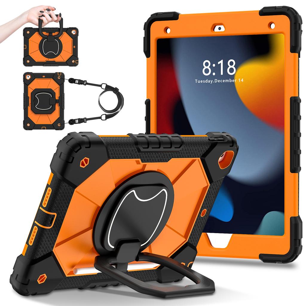 Rotating Heavy Duty Case for IPad 10.2 2019 2020 2021 7th 8th 9th Generation Armor Stand Cover with Handle Grip Shoulder Strap