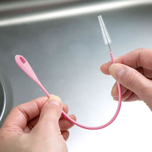 Mameita Straw Brush, Set of 3, 24.8cm Long, Cleaning Brush, Cleaner, Long Type, Ultra-Fine Nylon, Flexible, White, Pink, Made in Japan