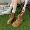 Распродажа модной женской обуви 2024 года, модные женские ботинки с боковой молнией, осенние ботинки в британском стиле с круглым носком, короткие ботинки на платформе со шнуровкой