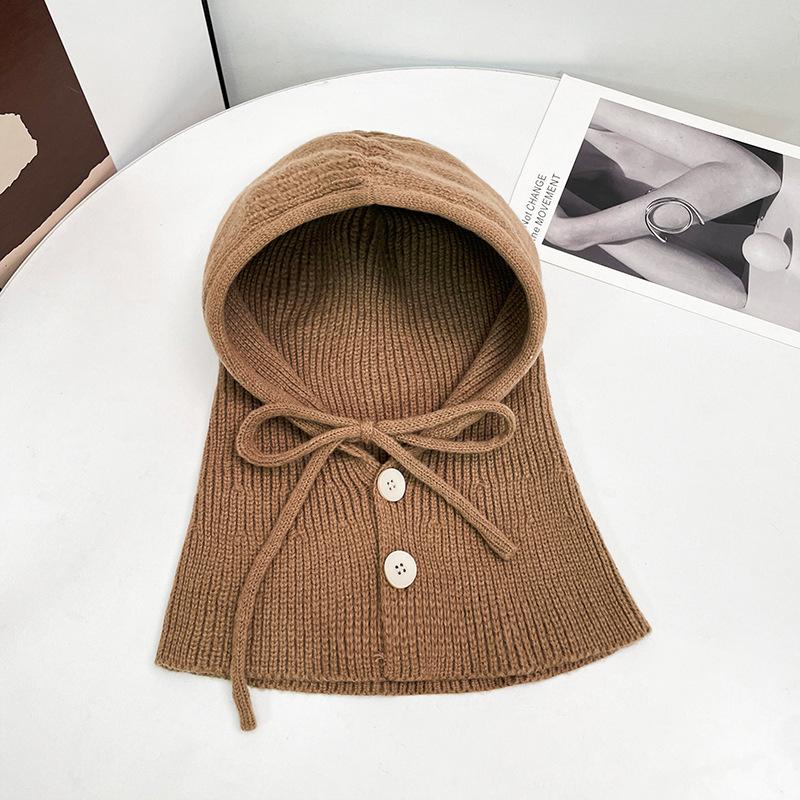 Balaclava Hat, Scarf, Integrated Women's Autumn and Winter Ankla Red Warm Ear Protector Wool Hat