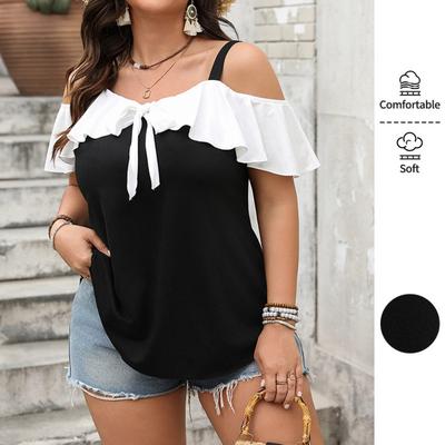 Летняя повседневная женская одежда с коротким рукавом, большие размеры XL+4XL, топ без бретелек с коротким рукавом, майка с коротким рукавом