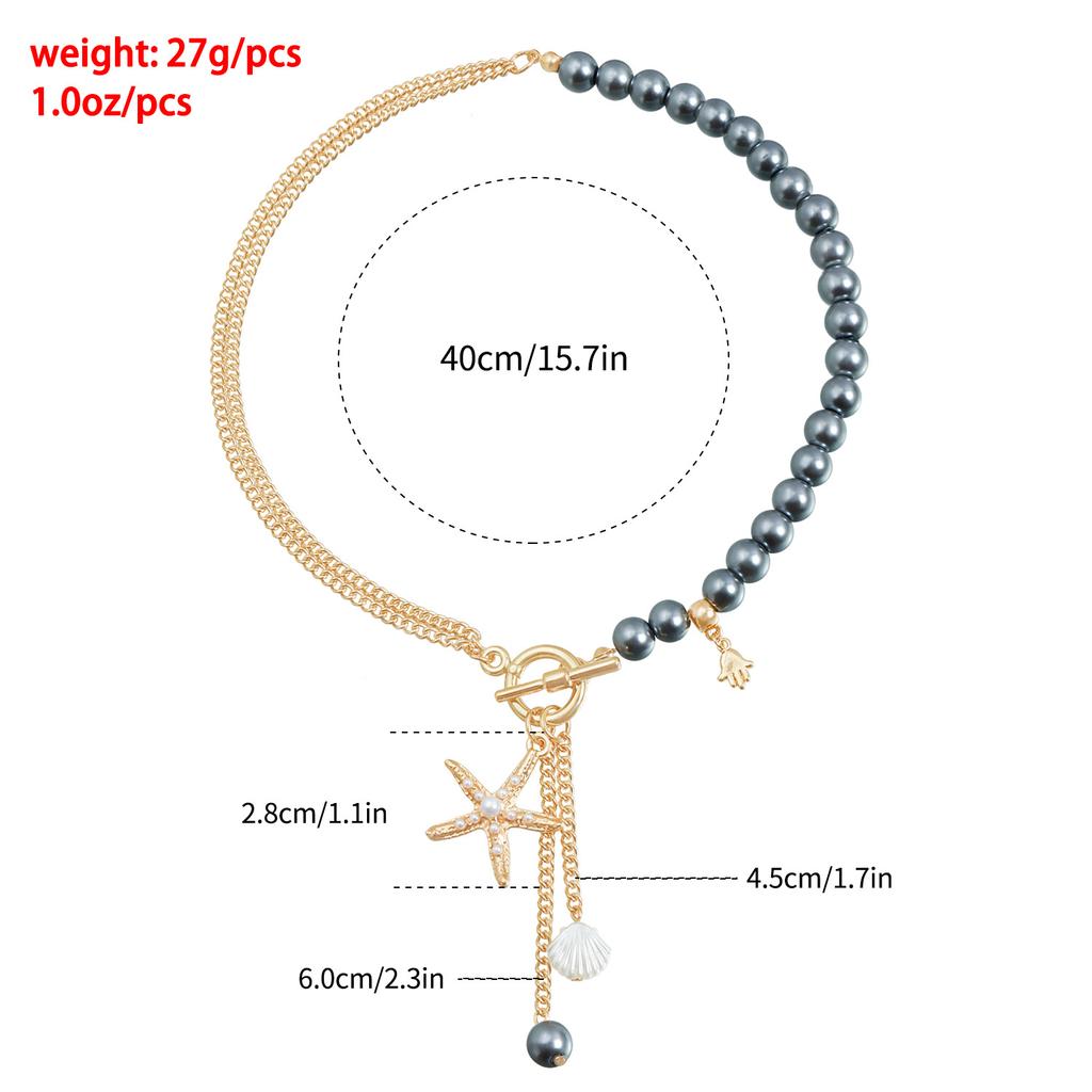 European and American Jewelry Summer Casual Style Starfish Palm Collarbone Chain Beaded Splicing Light Luxury High-end Necklace
