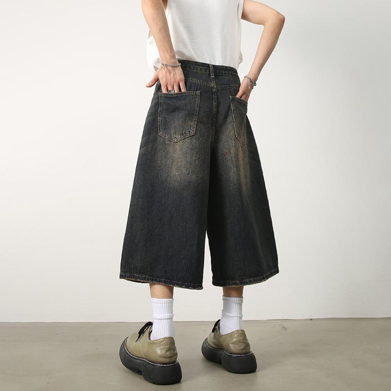 Женские мешковатые джинсовые шорты в стиле Y2k, широкие короткие брюки, модные, с высокой талией, темные, длиной до колена, свободные, унисекс, повседневные джинсы