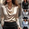 Women Shirt Lapel Swing Collar Long Sleeve Shirt Solid Color Smooth Satin Loose Fit Shirt Tops Daily Wear