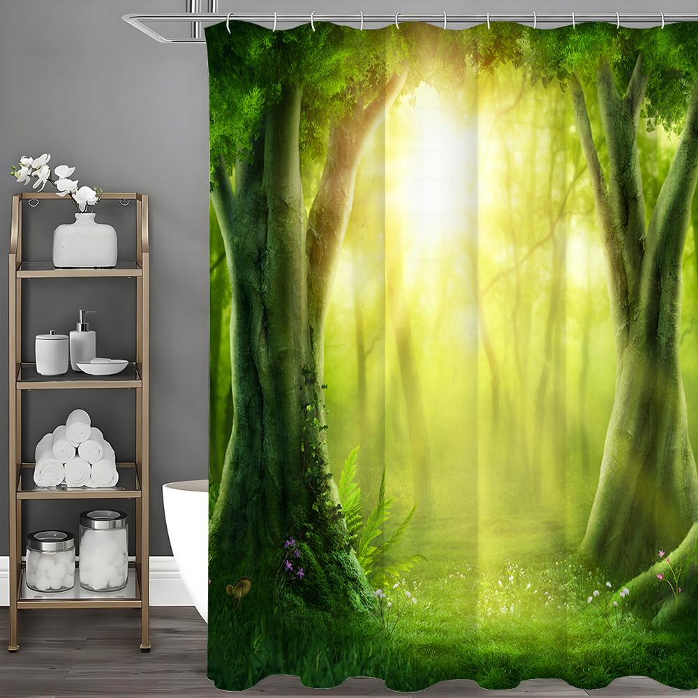 Дерево Глубокий Лес Зелень Лечебный Зеленый Солнечный Душ Занавеска для Душа, Декоративная Занавеска для Душа для Ванной, Водонепроницаемая Занавеска для Душа с