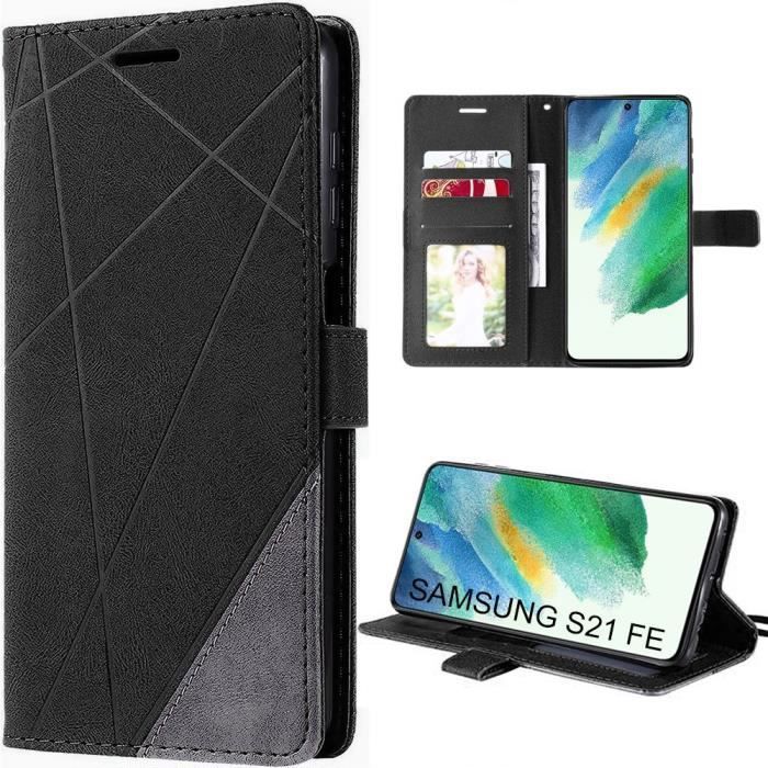 Case for Samsung Galaxy S21 FE - BOOLING - Black - Scratch Protection - PU Leather