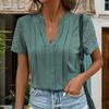 Summer Women's T-shirt Lace Splicing V-neck Casual Short Sleeve Top