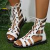 Summer Flat Bottomed High Top Sexy Cross Strap Cool Boots for Women Hollowed Out Back Zipper Retro Fashionable Sandals