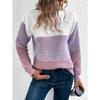Elegant Three-color Patchwork Sweater Women Daily Commuter Casual Loose Jumpers Female Autumn Winter Knitted Thickened Warm Tops