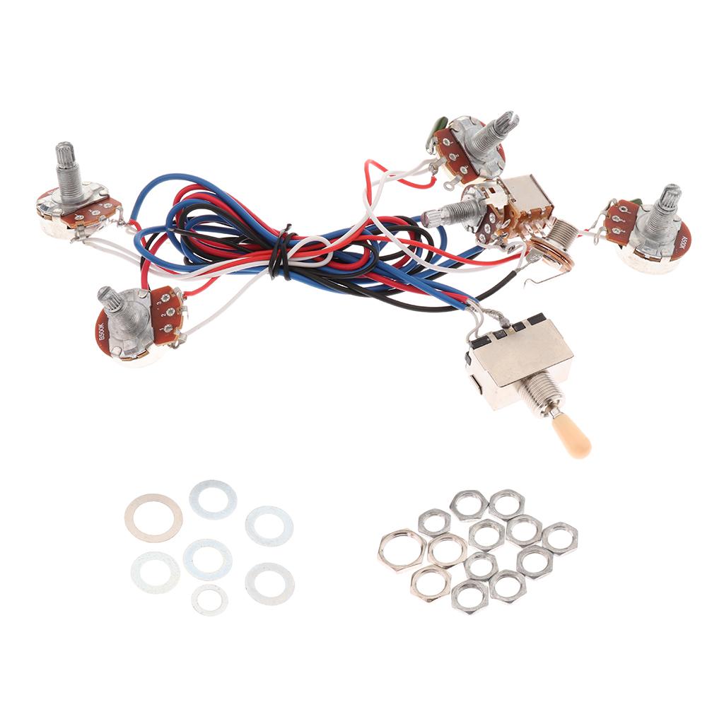 Схема гитарной электроники 2V/2T тумблер переключения звукоснимателей потенциометр A500K/B500K