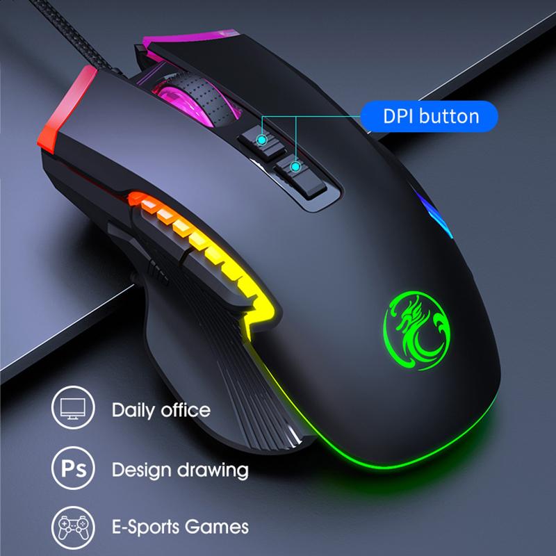 iMICE T70 Game Mouse 8D RGB Programmable Mice For Game Office Glowing 7200 DPI Gaming USB Wired 8 Buttons