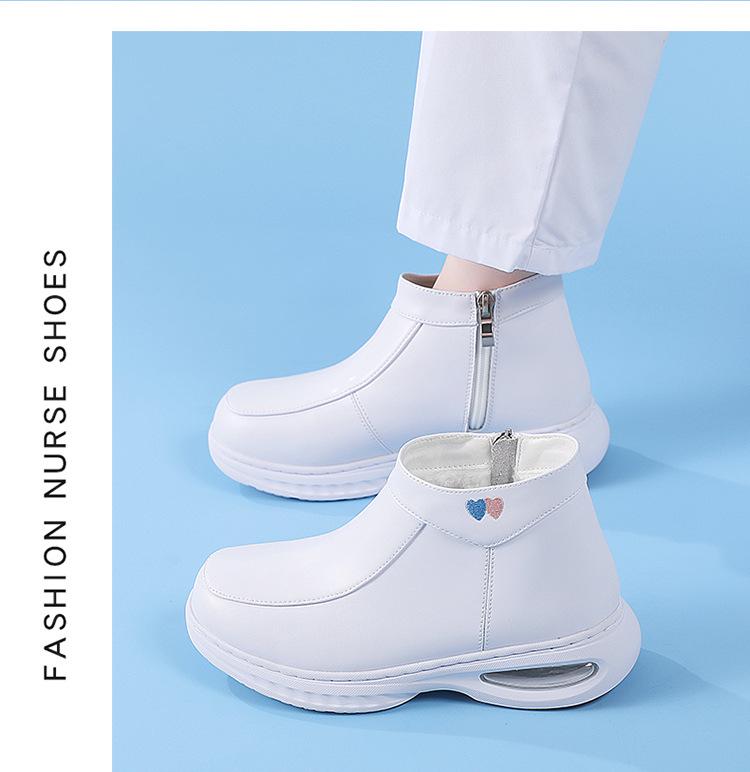 Women's Fleece-Lined Nurse Shoes: Soft Sole, Air Cushion Ankle Boots, Thick Sole, Height-Increasing, Winter Medical Work Shoes.