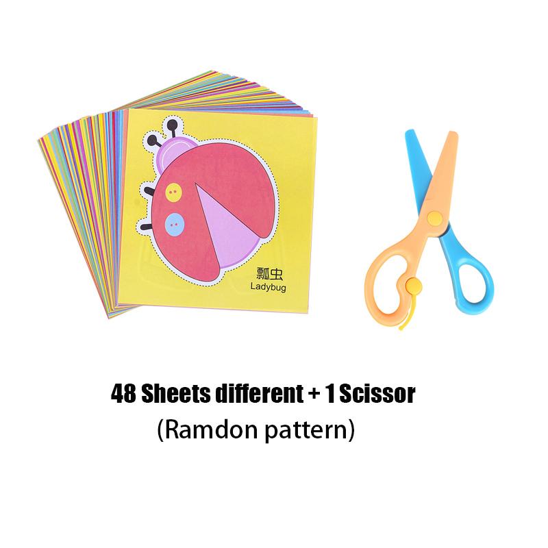 48/90 Sheets Colorful Paper-Cut Cartoon DIY Folding Cutting Book Toys Kids Craft Animal  Art Child-Safe Scissors Learning Toys