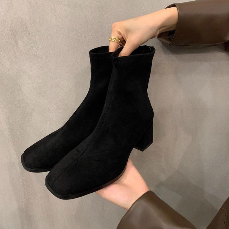 Fashion Vintage Women Slim Ankle Boots Fashion Elegant Square Toe Shoes Autumn High Heel Women's Short Booties