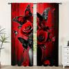 2Pc Modern Curtains Red Rose And Butterfly Print For Bedroom Office Adds A Touch Of Elegance And Mystery To The Interior_ai9