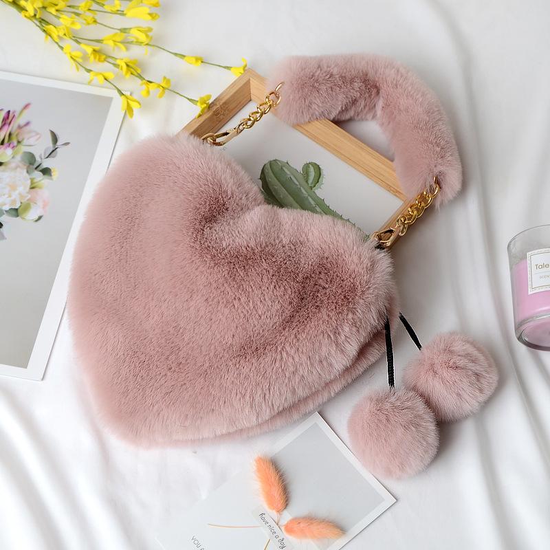 Зимние женские сумки из искусственного меха, милые плюшевые женские сумки на плечо в форме сердца, милый женский клатч, сумки-мессенджеры