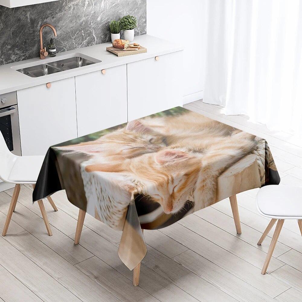 Милая скатерть с изображением кошки и собаки, для кемпинга, вечеринки, с защитой от пятен, водонепроницаемая, прямоугольная, кухонный стол, украшение для дома