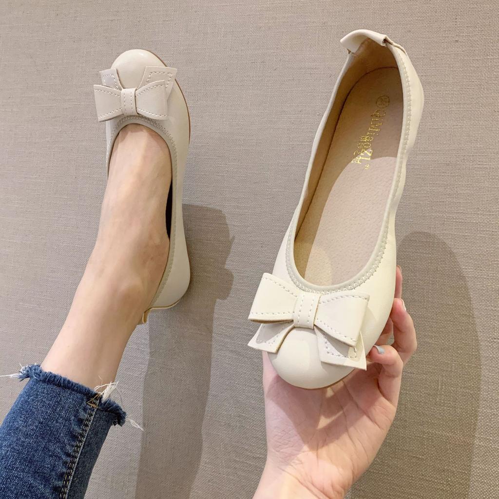 Модные женские складные мягкие балетки с круглым носком, с бабочкой, милые удобные балетки без застежек, женская искусственная кожа