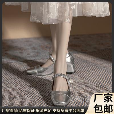 Серебристые туфли Мэри Джейн на толстом каблуке с французским круглым носком, осенние детские универсальные туфли-лодочки с открытым верхом, ретро маленькие кожаные туфли